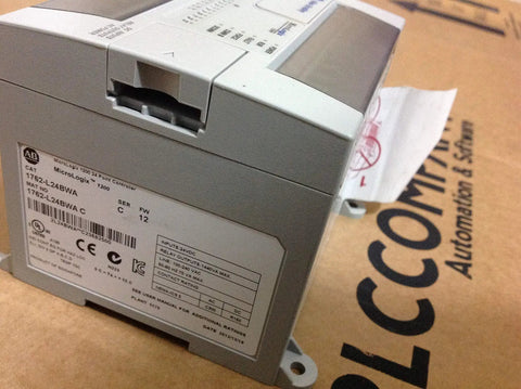 MicroLogix 1200 PLC CPU 1762 L24BWA Series C Controller with 240V AC Input for industrial automation, shown on packaging