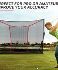 Golf Practice Net Extender Attachment For 7 Or 10 Ft Nets With High Impact Hitting Target Frame set up in a backyard.