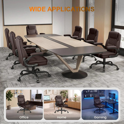 Premium Mid Back Leather Executive Office Chair Featuring Ergonomic Lumbar Support And Flip Up Armrests For Boss Level Comfort During Long Study Marathons And Crunch Time Deadlines in an office conference setup.