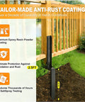 Two Pack Heavy Duty Fence Post Repair Kit Quick Fix For Broken Or Leaning Wooden Fences No Fuss Install Black Anti Rust Post Anchors For Strong Durable Fence Support installed on wooden fence showcasing anti-rust coating