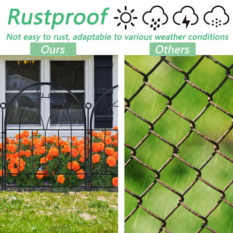 Comparison of sturdy rustproof garden fence panels with flowers vs rusty wire fence