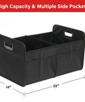 Road Trip Ready Trunk Organizer for Car and SUV, Two Compartment Collapsible 50L Storage Box with side pockets, black.