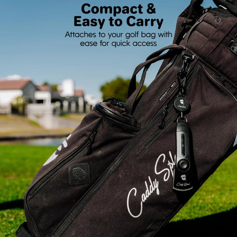 Golf Club Brush With Water Release And Retractable Clip Push Button For Easy Cleaning Nylon Bristles Holds 4 Oz Heavy Duty Golf Accessory For Men Best Golf Gift Stocking Stuffer attached to golf bag.