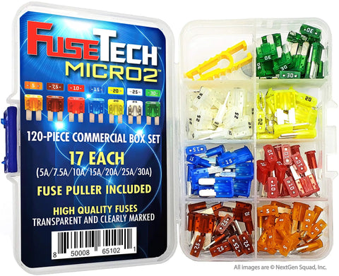 120 Piece Auto Fuse Kit With 119 Blade Fuses And Color Coded Housings Plus Fuse Puller Includes 5A 7.5A 10A 15A 20A 25A 30A