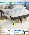 King Size Box Spring And All In One Mattress Foundation 18 Inch Steel Frame with recessed legs and rounded corners for safety.