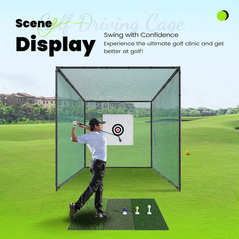 Golf Practice Cage With Steel Frame 10x10x10ft Driving Net For Full Swing Chipping And Iron Shots Backyard Use