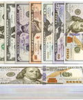 140 Piece Play Money Set For Kids With 7 Denominations, Educational Counting Toys For Ages 3 And Up with stack of bills