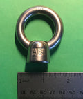 Marine Grade 316 Stainless Steel Lifting Eye Nut One Half Inch UNC Thread With Pitch 13 For Heavy Duty Hoisting shown with ruler
