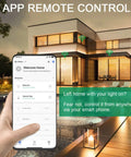 3 Way Smart Dimmer Switch 4 Pack With Trailing Edge Technology app control for lights with smartphone in hand outside house