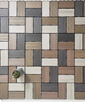 Durable Wood Plastic Composite Patio Deck Tiles With Interlocking Design For 3D Random Pattern DIY Floor Tiles in brown and beige.