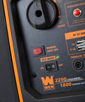 Control panel close-up of Quiet Portable Inverter Generator With Gas Powered 2000 Watt CARB Compliant Clean Electricity for easy adjustments.