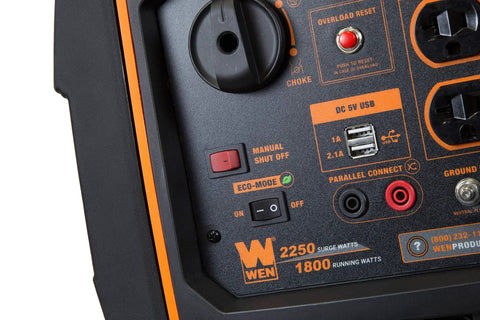 Control panel close-up of Quiet Portable Inverter Generator With Gas Powered 2000 Watt CARB Compliant Clean Electricity for easy adjustments.