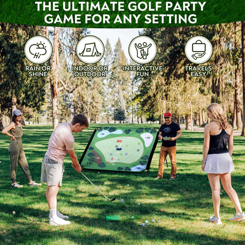 Group playing Sticky Golf Chipping Game Set With 6x6 Foot Metal Frame For Backyard Hangout And Indoor Outdoor Practice
