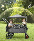 Foldable Wagon For Two Kids And Cargo With Adjustable Telescoping Handle, Collapsible Stroller Wagon With Removable Canopy