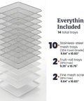 Amp Up Your Snack Game With This Solid 10 Tray Stainless Steel Digital Food Dehydrator featuring stainless-steel mesh and fruit-roll trays.
