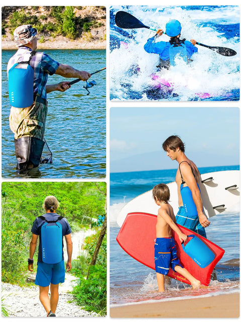 Outdoor activities showing Waterproof Dry Bag Roll Top 5L Blue For Travel And Outdoor Adventures, Lightweight And Durable Storage