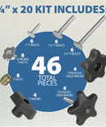 Image of 46 Piece T Track Bolts and Knobs Kit with 1/4-20 bolts, star knobs, and T nuts for woodworking projects and jigs.