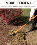 Person using Pre Sharpened Garden Hoe 57 Inch Heavy Duty Weeding Tool With 8.3 Inch Blade And Fiberglass Handle on garden