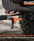 Hardcore Synthetic Soft Shackle and Recovery Ring Kit attached to vehicle hitch, showcasing durability and design