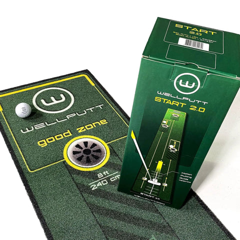 Golf Putting Training Mat 10 Foot Long With Visual Alignment Aids Stroke Amplitude Guide Eye Position Tips For Medium To Fast Greens Pro Grade Endorsed By Cameron McCormick; mat and packaging displayed.