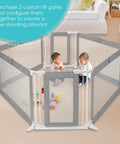 Custom Fit Walk-Thru Extra Wide Baby Gate For Openings 65 To 141 Inches, 30-Inch Tall, Hardware Mounted, forming a playard