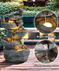 Outdoor Cascading Five Tier Rock Water Fountain With Four LED Lights For Garden Patio Yard And Deck Decor Waterfall Feature