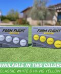 Foam Flight Practice Golf Balls 24 Pack Yellow and White on grass, safe backyard practice, realistic feel and spin, max 110 yards