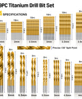 Detailed view of Workhorse Titanium Coated Drill Bit Set With Cr V Bits And Quick Change Adapter, 46 Piece Twist Bits Plus 29 Piece HSS Bits