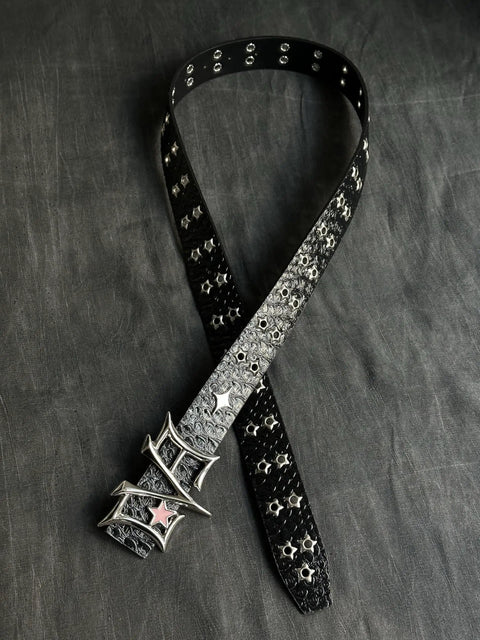 Dope Y2K Punk Star Belt Featuring Heavy Rivet Gothic Waist Strap With Adjustable Geometric Star Buckle on black background.