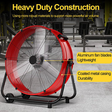 14000 CFM Heavy Duty Industrial Drum Fan Built Tough For Real World Jobs 30 Inch High Velocity Floor Fan in gym setting