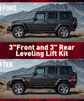 Before and after side view of Wrangler with 3 Inch Front And Rear Lift Kit With Shock Extenders For Wrangler JK JKU 2007 2018 2WD 4WD