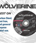 Three Inch Wolverine AO Steel Metal Fast Cut Wheel With Aggressive Performance, Dual Reinforcement, Open Arbor, 0.035 Inch A60T Type 1, Three Eighths Inch Arbor, Value Pack Of One Hundred with metallic texture and detailed specifications
