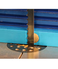 FAST Fence Alignment Tool For Woodworking Precise Blade To Fence Width Router Bit Height Or Depth Measurement Notch For Blade Teeth Rest Ruled Scale For Exact Fence Distance No Fuss Quick Setup For Repeatable Clean Cuts, shown with blue magnetic gauge on a saw blade