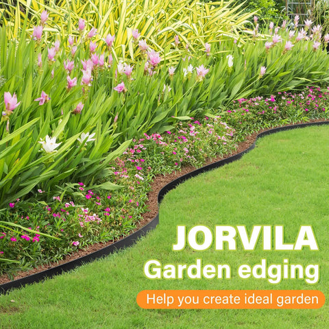 Flexible Plastic Landscape Edging Kit With 120 Metal Spikes, 1.5 Inch High, defining flower bed border in garden