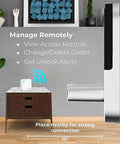 Smooth Sailing Dual Band WiFi Gateway For Smart Door Locks Featuring Instant App Sync And Alexa Hook Up Effortlessly Control Multiple Locks From Anywhere Reliable Smart Home Essential Gear on a table near a door.