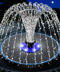 3.5W Upgraded Glass Panel Solar Fountain With Auto White LED Night Show And Anti Drift Run Dry Protection, 7 Nozzles