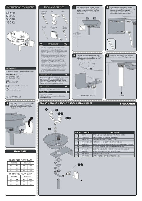 Assembly instructions for Yellow Wall Mounted Emergency Eyewash Station With Dual Spray Heads And Hands Free Activation