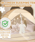 2 In 1 Bed Tent With Mosquito Net And Privacy Cozy Indoor Safe Sleep For Kids And Adults Twin Size set on floor with toys inside