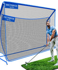 Heavy Duty Golf Hitting Net 10x7ft with extra striking net and sturdy metal frame, shown in a backyard practice setup