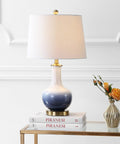 Gradient 25 Inch Ceramic And Brass LED Table Lamp For Bedroom Living Room Office And College Desk Nightstand Accent Light