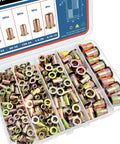 Ultimate 124-Piece SAE UNC Rivet Nut Assortment Kit: Zinc Plated Carbon Steel Threaded Inserts and Nutserts in Sizes 6-32 to 5/16-18
