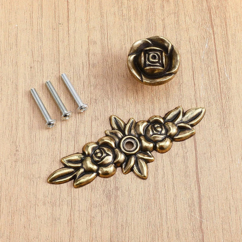 Three Pack Euro Rose Cabinet Knobs With Backplate Vintage Zinc Alloy Flower Drawer Pulls Bronze Finish For Dresser Nightstand Cupboard Wardrobe Retro Vibe Upgrade