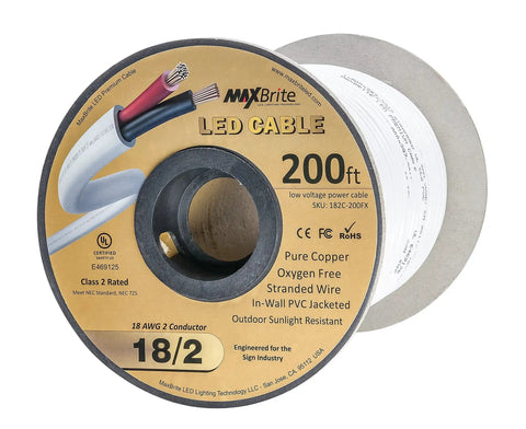 200 Ft 18 AWG Low Voltage LED Cable With 2 Conductor Outdoor Rated Jacketed In Wall Speaker Wire UL Listed Class 2 spool
