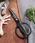 Detachable Poultry Shears For Kitchen Prep Heavy Duty Scissors For Chicken Meat Portions Seafood And Veggies Titanium Plated Stainless Steel Blades For Easy Cutting And Quick Detach, black closed view