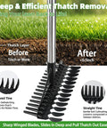 Heavy Duty Dethatching Rake With Stainless Steel Adjustable Handle 36 To 63 Inches Dual Sided Tines For Lawn Thatch Removal