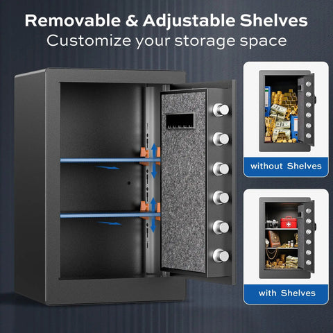 Heavy Duty Steel Home Safe Box 3.0 Cu Ft With LED Light, 6 Locking Bolts, Electronic Fireproof Safe With Removable Shelves And Smart Alerts