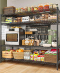 Heavy Duty Garage Shelving Unit with 4 Tier Adjustable Wire Shelves 2560 Lbs Capacity 55.5 Inch Wide Industrial Storage Rack for Home Shop and Commercial Use in kitchen, black steel frame with pantry items