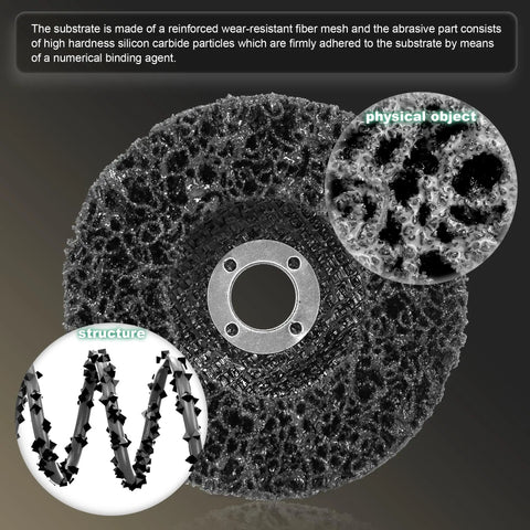 Close-up of rust busting paint stripping wheel from 12 Pack 4 Inch Grinding Discs With Five Eighth Inch Bore For Angle Grinders.