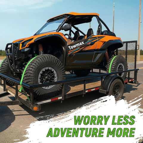 Lock It Down Tight UTV Wheel Chock Tie Down Kit Heavy Duty E Track Ratchet Straps Quick No Sweat Assembly Storage Bag Included Built To Handle Rough Trails