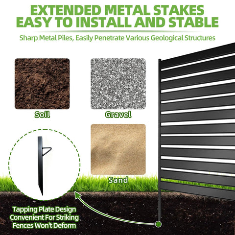 63 Inch High Black Privacy Screen For AC Units And Trash Cans with extended metal stakes for different ground types